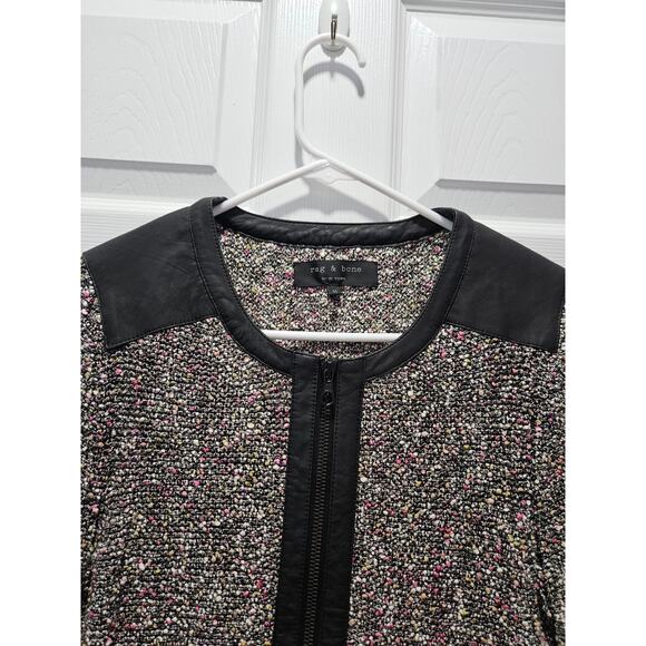 Rag & Bone Lory Tweed Boucle and Lamb Leather Trimmed Jacket Size M - Picture 3 of 10